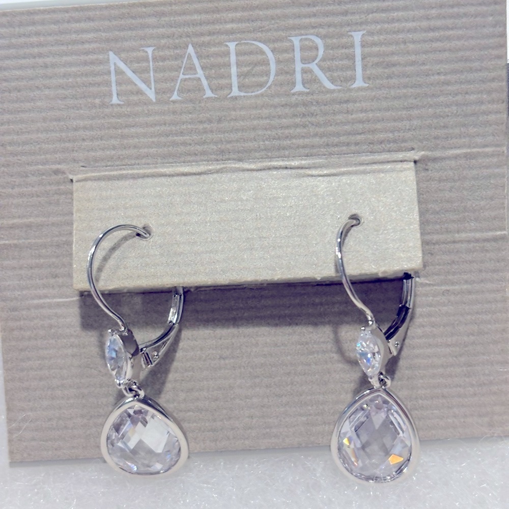NADRI EARRINGS BRIDAL WEDDING SEXY DANGLE PIERCED EARS STONES SET IN SILV FINISH